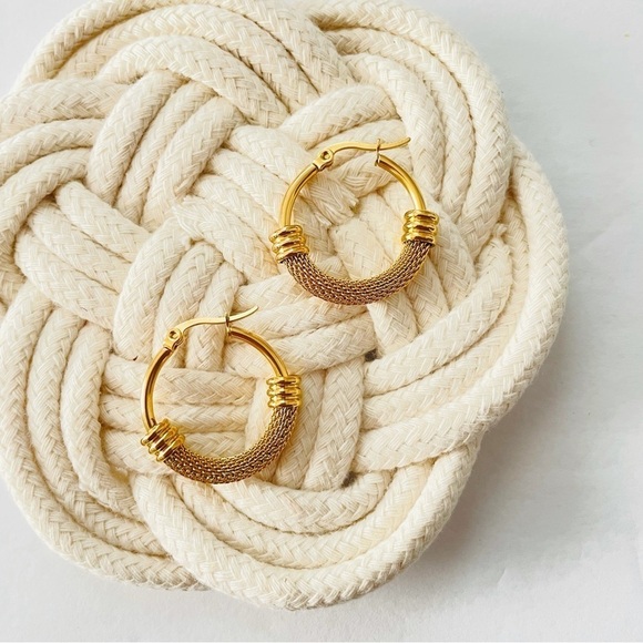 Anthropologie Jewelry - Anthropologie Gold Textured Hoop Earrings